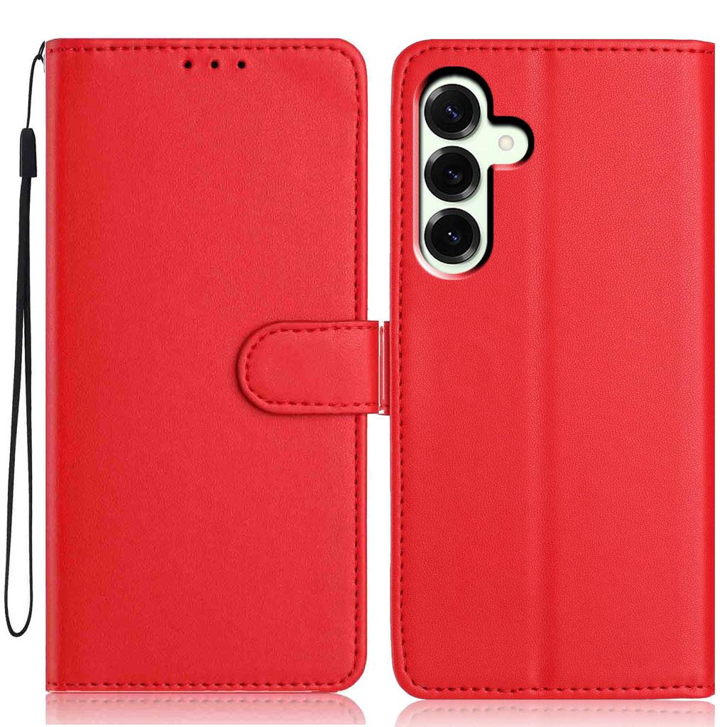 For Samsung Galaxy S25 FE Wallet Case with Strap/Multiple Card Slots Solid Color Leather Stand Phone Cover