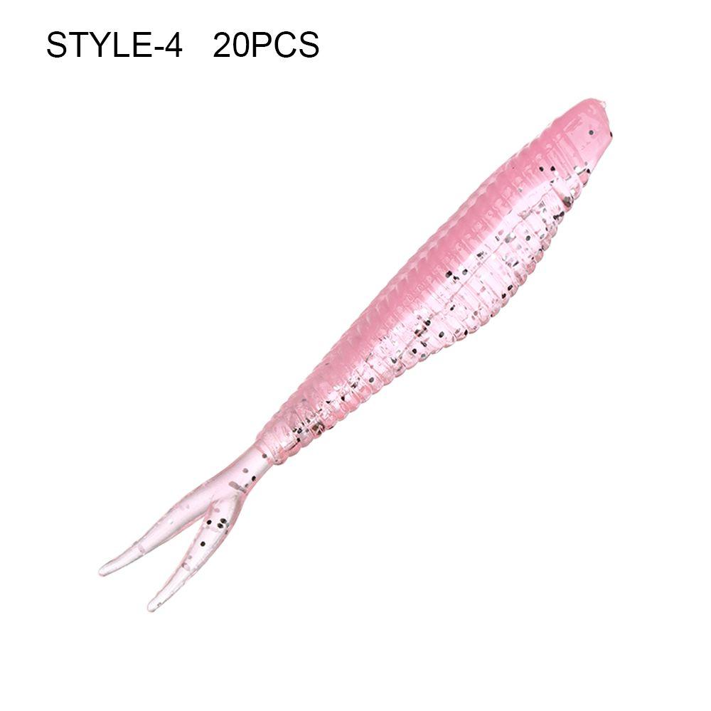 20 шт. силиконовые двухцветные блестки для рыбалки, мягкая искусственная приманка, червь, раздвоенный хвост