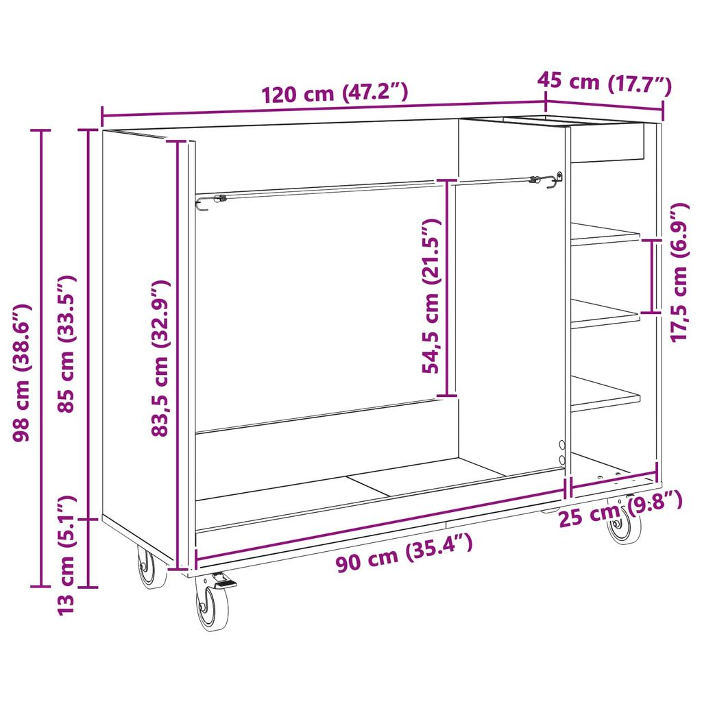Golf Cabinet with Wheels Universal White 120 x 45 x 98 cm