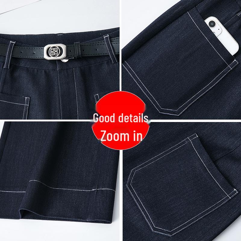 Spring 2025 Women's High-Waist Wide-Leg Denim Trousers - Slim Fit, Drape, Straight-Leg Design for Mature Styles