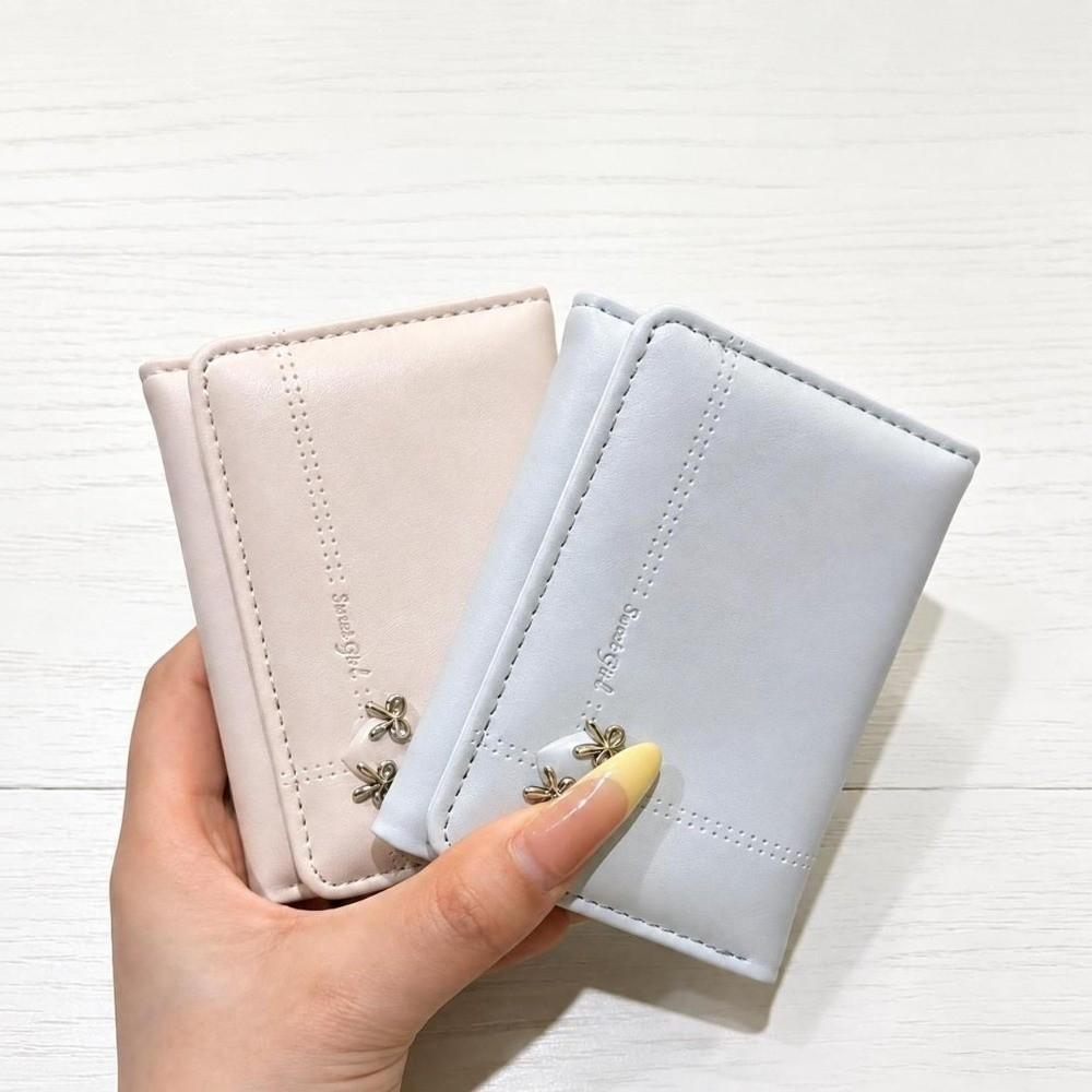 Large Capacity Tri-fold Short Wallet Multi-card Slot Card Holder Sweet Love Bow Wallet Shopping
