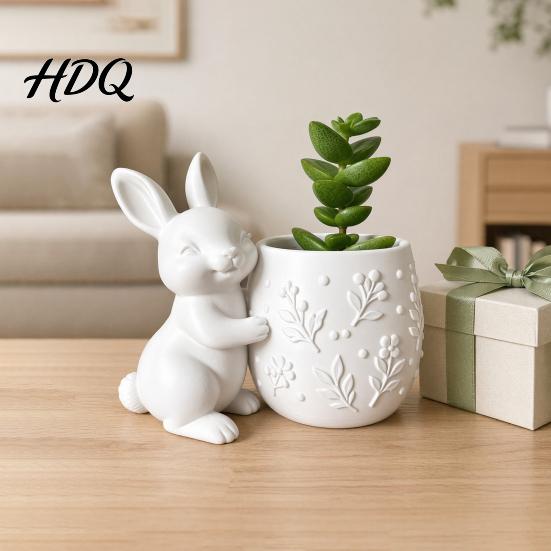 Милый настольный декор 3D-печатный кролик, обнимающий суккуленты, горшок, милый кролик, цветок