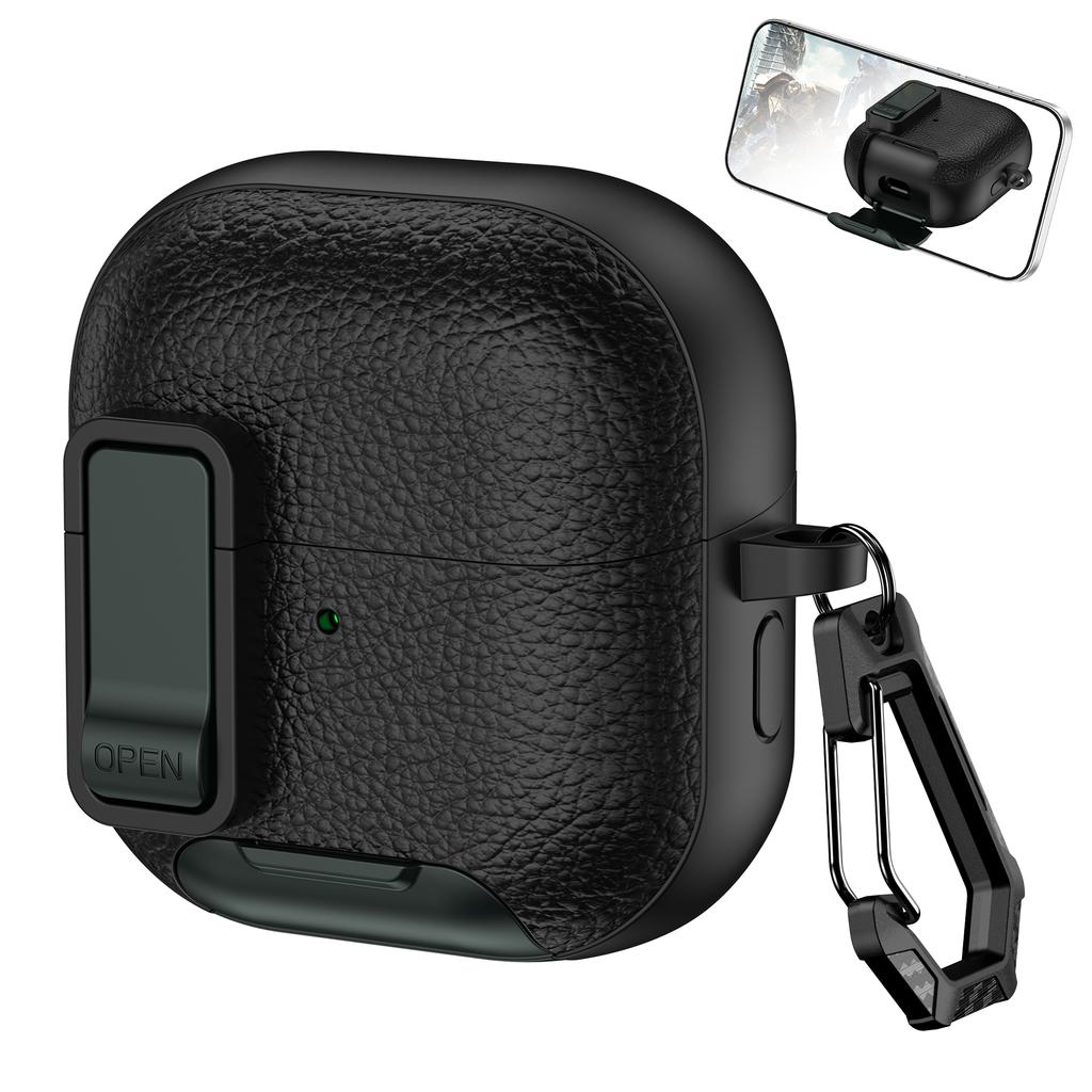 Защитный чехол для Huawei FreeClip 2 с текстурой кожи, дизайн с замком, чехол для беспроводных наушников с функцией подставки для телефона/Пряжкой