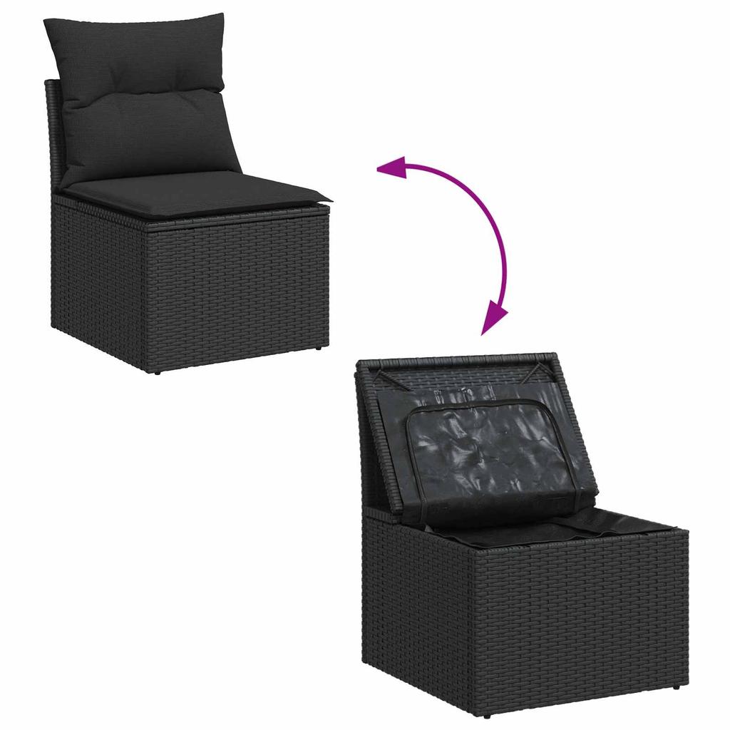 Garden Sofa Set with Storage 9 pcs Black Poly Rattan