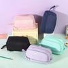 Cross-border  Fabric Pencil Case Stationery Bag Student Macaron Color Double Window Multi-function Learning Zipper
