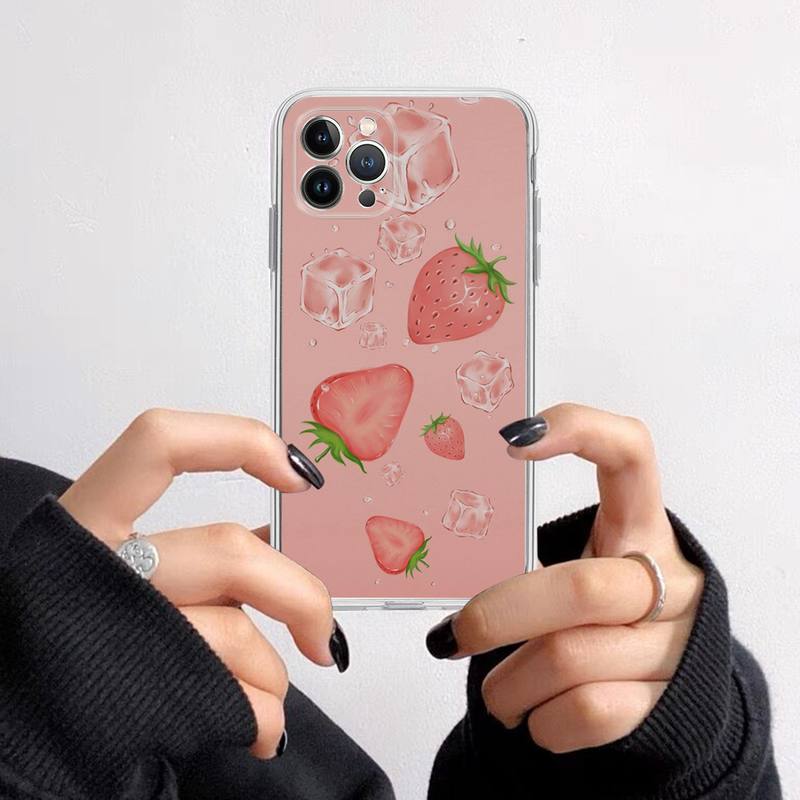 FHNBLJ Summer Strawberry Phone Case For iPhone 13 14 Pro Max XS XR 12 11 Pro 13 Mini 6 7 8 Plus Clear Back Cover Capa