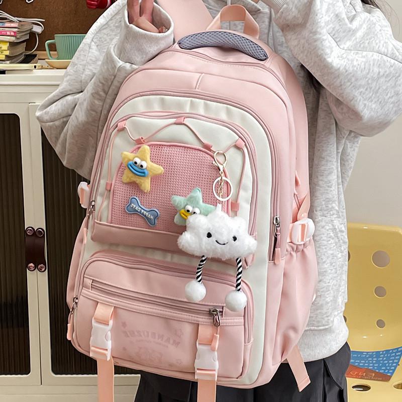 Bag Shoulder Large Capacity Solid Color Backpack Unisex School Student Travel