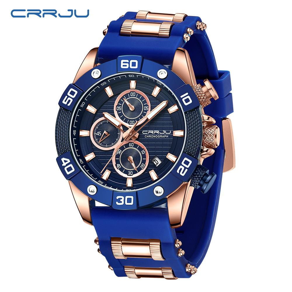 CRRJU 2293New Men's Fashion Watch with Six Hands, Leather Strap, Business Watch with Calendar
