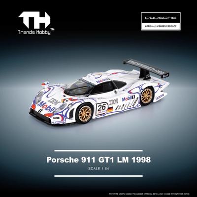 Тренды Хобби TH 1:64 Porsche 911 GT1 LM 1998 Металлическая модель автомобиля Выставочная Лимитированная