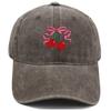 Vintage Washed Cherry Bow Embroidery Baseball Cap Unisex Adjustable Curved Brim Dad Hat Cute Fruit Women Casual Outdoor Sun Hat