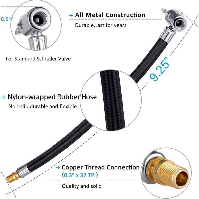Car Air Pump Extension Hose Quick Inflation Tube with Deflation for Inflator