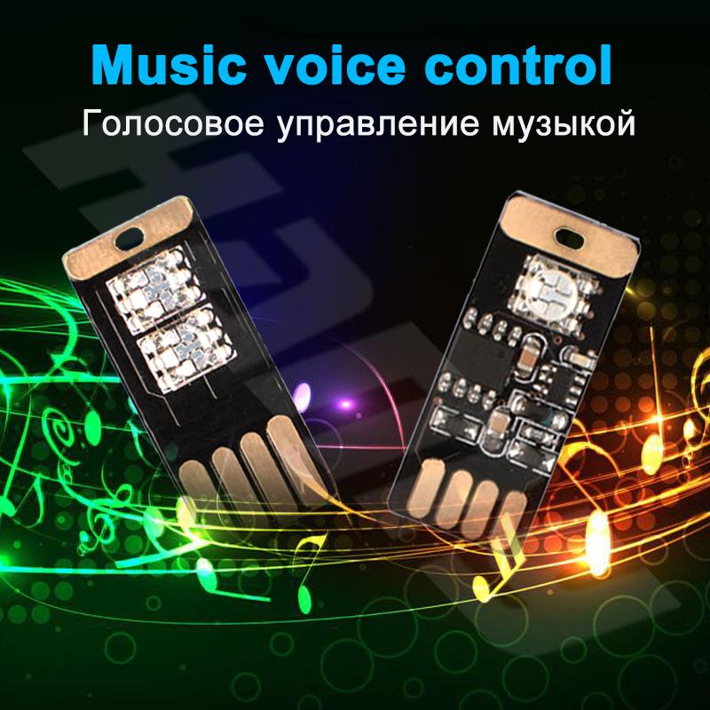 1 x Мини USB светодиодная лампа для салона автомобиля Декоративная атмосфера Освещение Звуковое управление Освещение Декоративная ночная лампа 7 цветов Диско вспышка