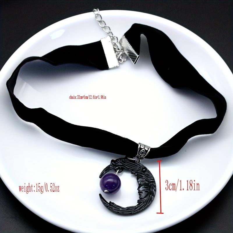 Панк-готический стиль, аметист, луна, черное бархатное ожерелье, колье, украшение на шею в стиле ретро для женщин и девочек