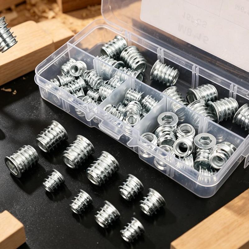 62pcs/box Internal Hexagon Nut for Furniture Fixed Repair M4 M5 M6 M8 Carbon Steel Insert Nut Home DIY Woodworking Fastener Part