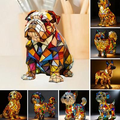 Лампа-собака из витражного стекла, питание от USB, ретро, смола, радужная собака, настольная лампа, милый щенок, светодиодный ночник для спальни, рабочего стола, домашний декор, подарок для собаки