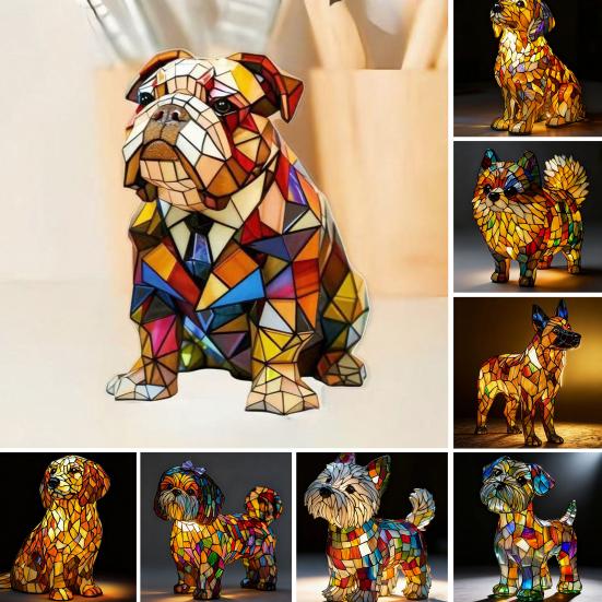 Лампа-собака из витражного стекла, питание от USB, ретро, смола, радужная собака, настольная лампа, милый щенок, светодиодный ночник