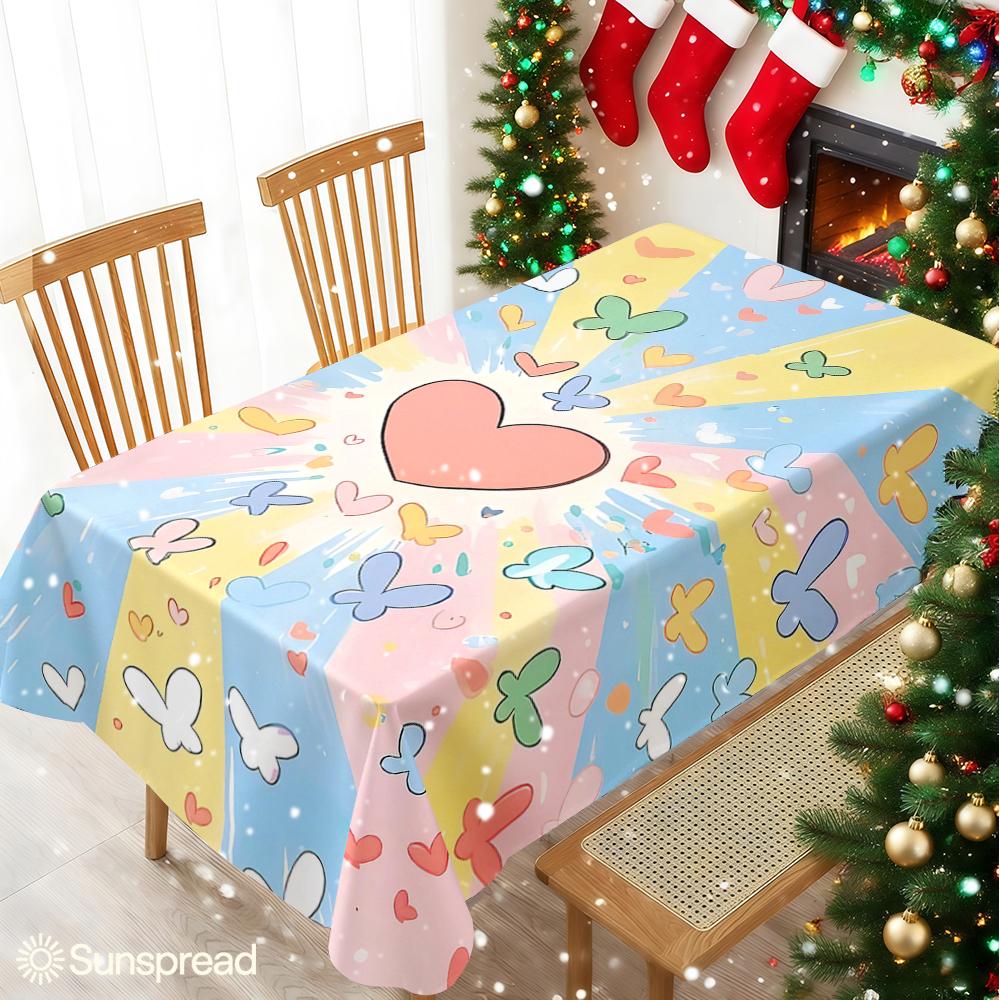 Heart Burst Table Cloth Waterproof Tablecloth Spill Proof Table Cloth, Wipe Clean Table Cloth for Dining Camping