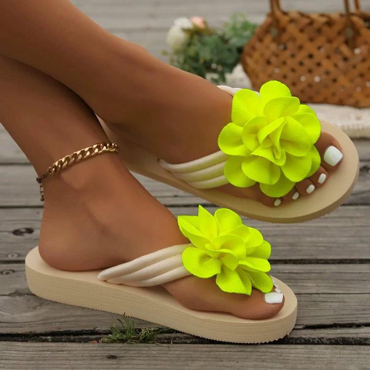 Large Women's Shoes, Summer Slippers, Flower Flip Flops, Thick Soled Slippers, Casual and Versatile, Lightweight Beach Shoes