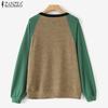 ZANZEA Женская мода круглый вырез длинный рукав контрастный цвет пуловер свитера