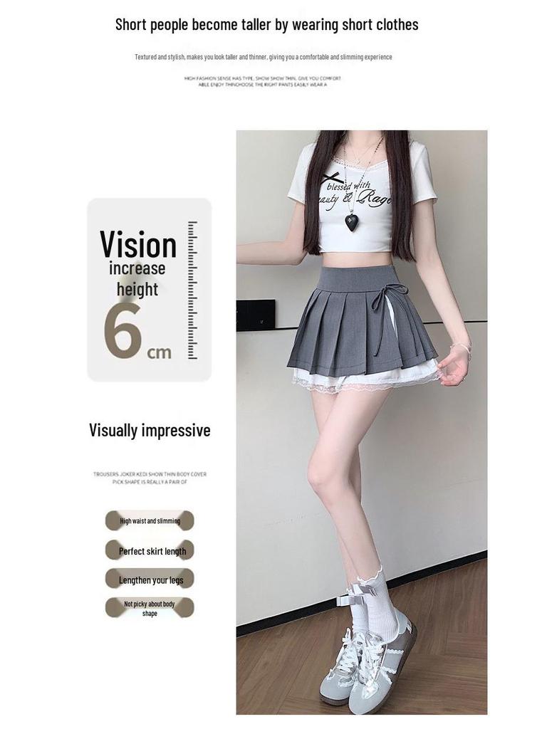 Pure Desire Pleated Lace-Trim A-line Mini Skirt - Women's Autumn Niche Style