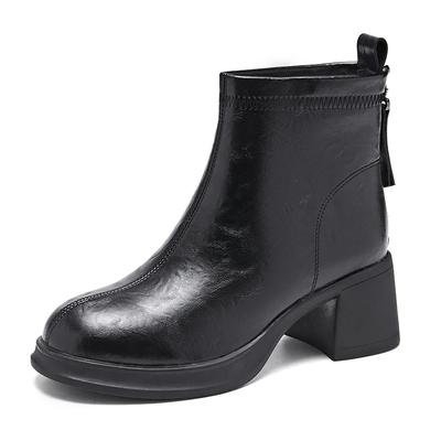 Женские ботинки из натуральной кожи 2025 Новая мода Осень Зима Теплые меховые ботильоны Каблук 5,5 см Обувь на молнии Женская обувь