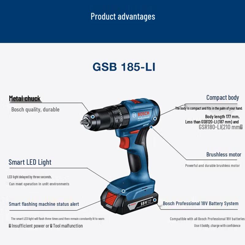 Bosch GSB185 Cordless Brushless Impact Drill Driver CN plug (adapter included)