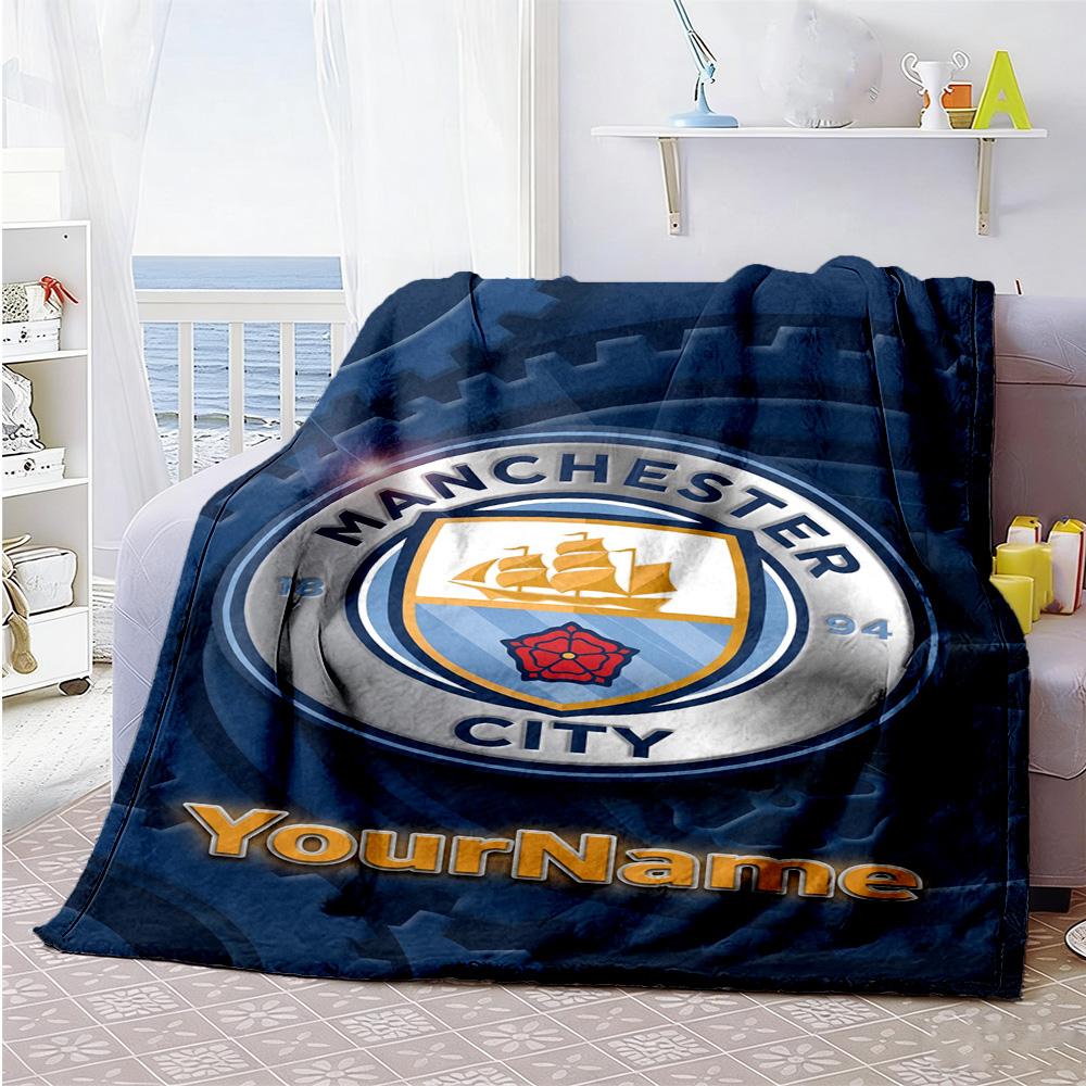 Manchester City Customize Text Blanket Gift Personalized Blanket Soft Warm Cozy Great for Living Room Couch Nap Bedding Ideal for All Seasons