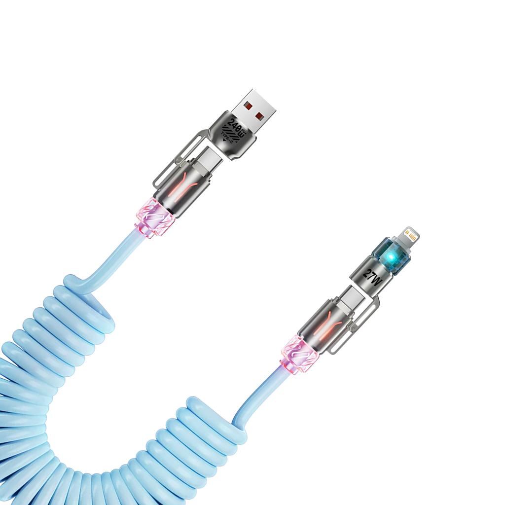 4 в 1 PD 240 Вт Быстрая зарядка Пружинный кабель USB Type C на Type C L и Кабель для передачи данных Для iPhone 15 16 Samsung Xiaomi