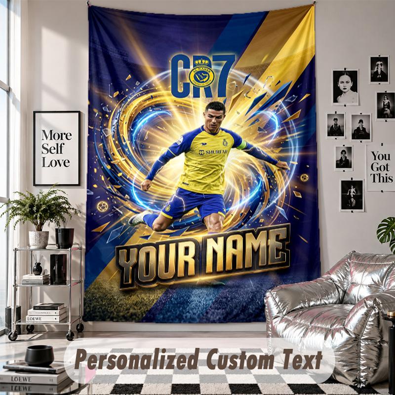 Wall Hanging Tapestry With Custom Name & Text, Cristiano Ronaldo Decorative Tapestry For Bedroom