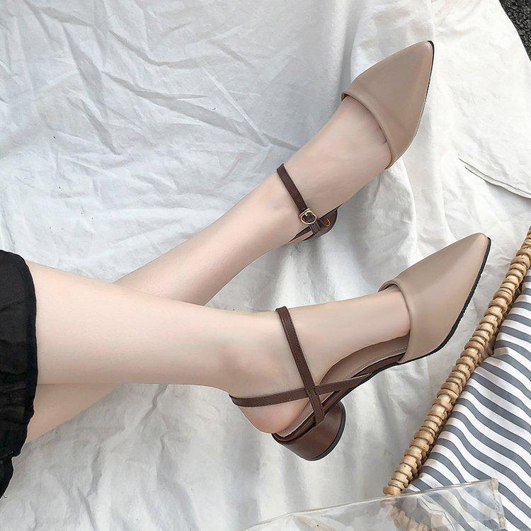 Женские босоножки Fairy-Style на низком каблуке с острым носком 2023 года с толстым каблуком и закрытым носком