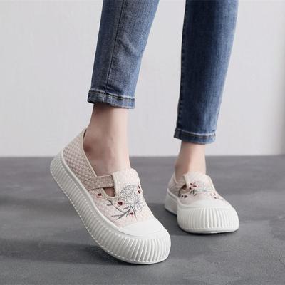 Модная Стильная Оригинальная Вышитая Обувь Слипоны Женская Распродажа Удобная Повседневная Весенне-Осенняя Высокая на Платформе Холщовая Обувь Женская