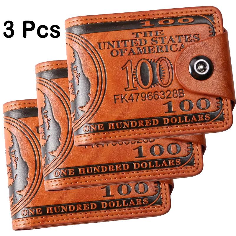 Мужские кошельки с узором 100 долларов США, кошелек из мужской кожи с застежкой-кнопкой и молнией, держатель для карт, карман для монет, кошелек cartera hombre