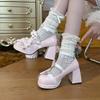 Lolita Women's Shoes Bow Shallow Mouth Japanese Lolita Shoes Cute Girl Round Head Middle Heel Loli Single Shoes