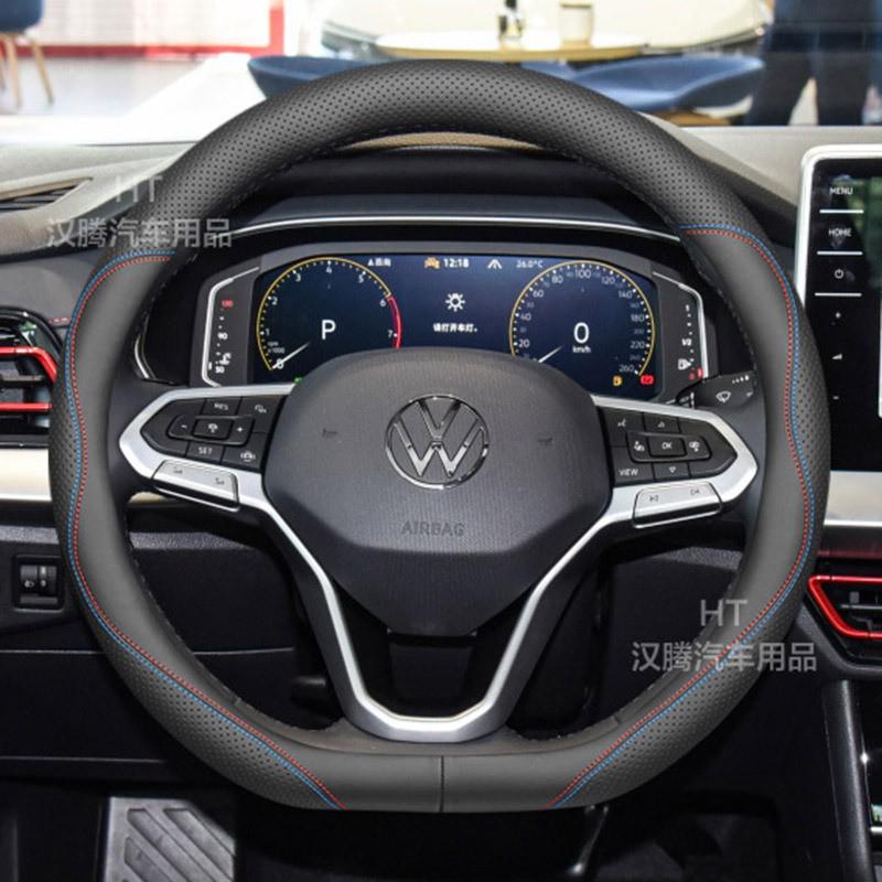 Genuine Leather Steering Wheel Cover VW Jetta Magotan Golf 8 Pro Passat EV Universal 38cm Diameter Sport Style