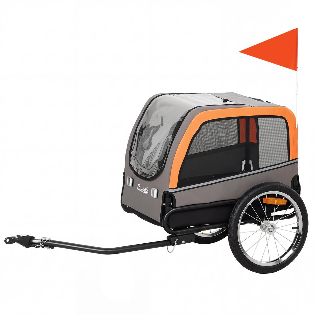 Foldable Bicycle Trailer For Small And Medium Sized Dogs Up To 20 Kg With Safety Reflectors Orange