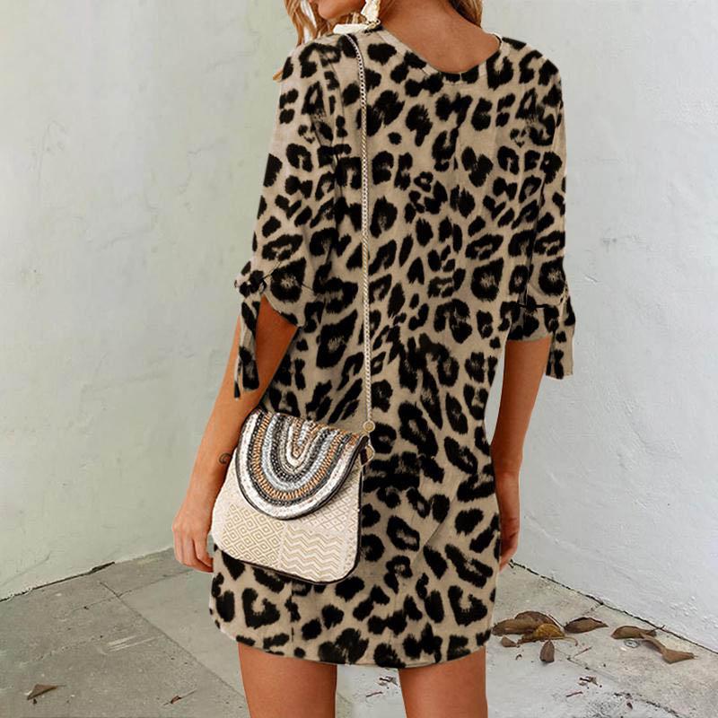 Celmia Летнее повседневное женское свободное мини-платье с леопардовым принтом и коротким рукавом большого размера