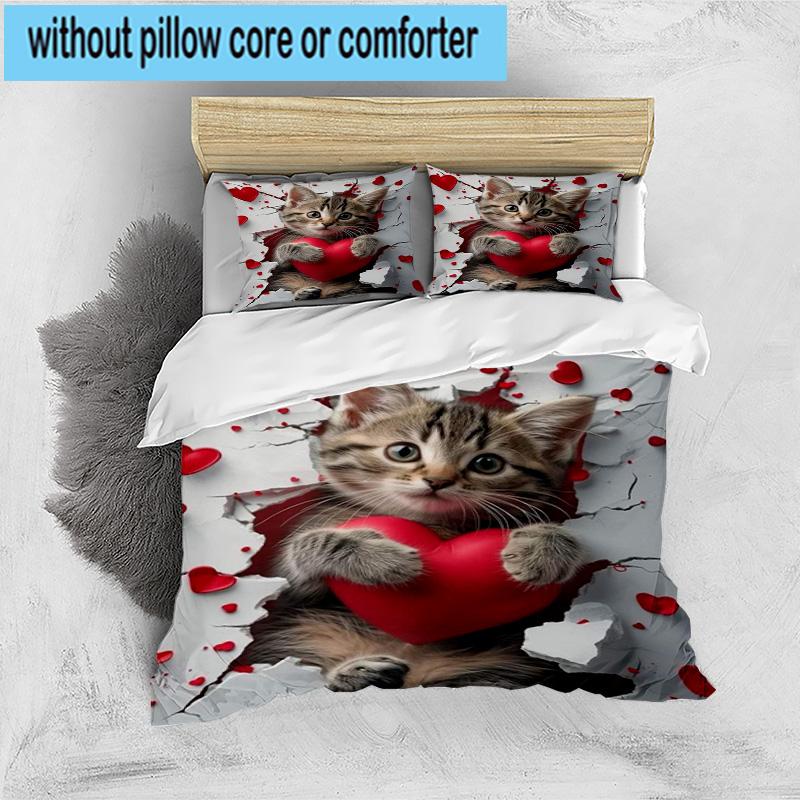 Crystal Cats Fantasy 3pcs Bedding,Including 1pc Duvet Cover And 2pcs Pillowcases Perfect for Christmas,Ideal for Bedroom, Dormitory