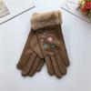 Suede Women's Gloves Single Line Hairy Winter Warm Outdoor Fleece Student Split Finger Touch Screen Gloves
