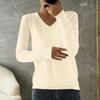 Women's Fashion Loose Knit Sweater Bottom Shirt V-Neck Pullover Long Sleeve Solid Color Top