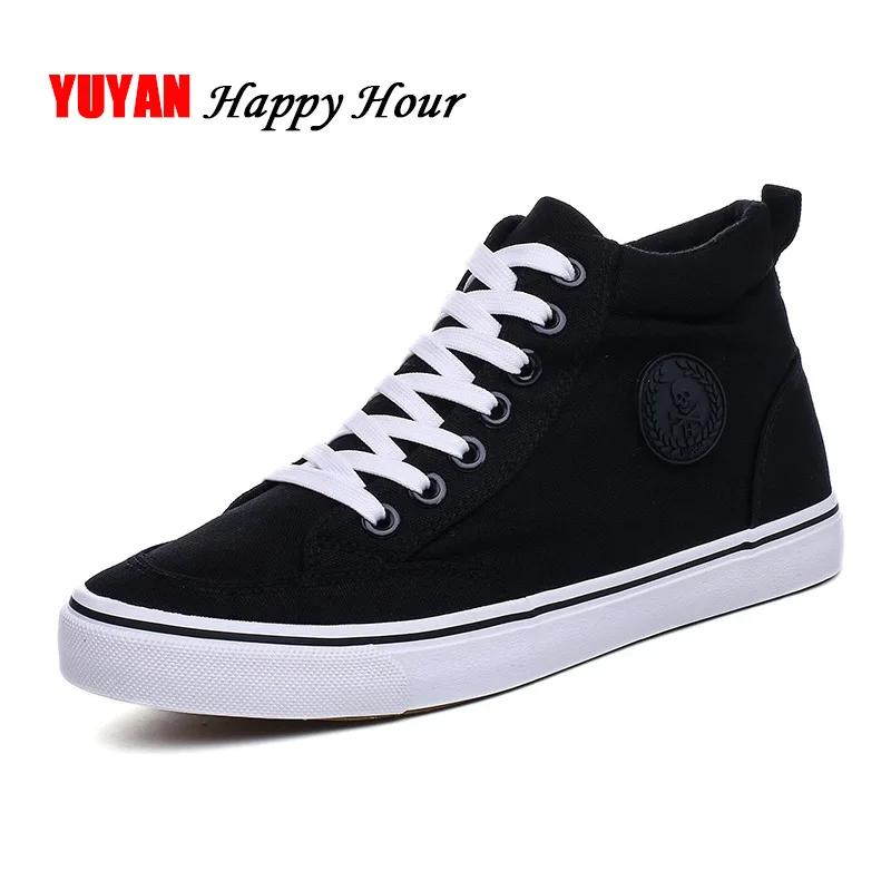 Mens High Top Footwear Fashion Canvas Shoes Flat High Top Men's Casual Shoes Cool Street Brand Shoes Classic Black White A136