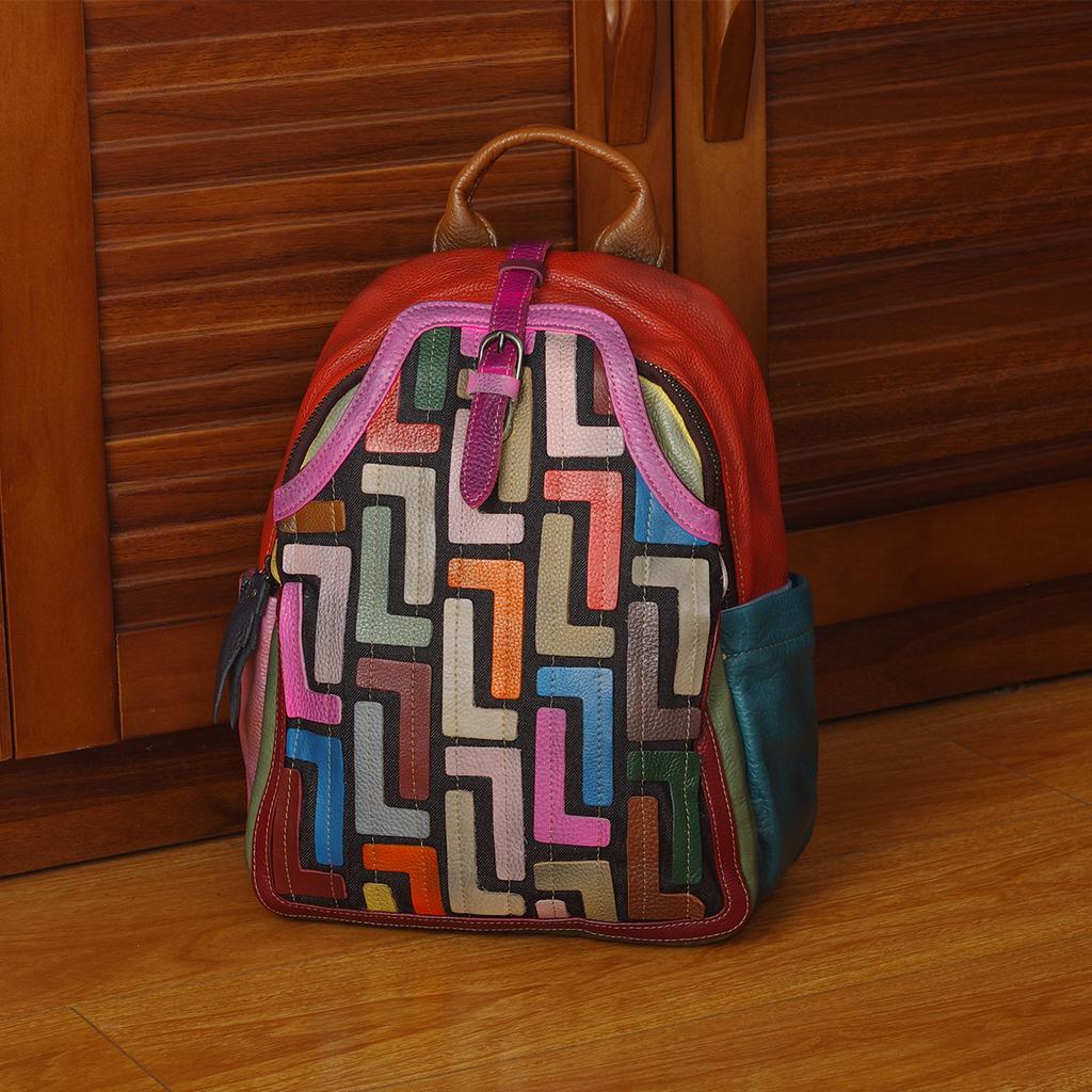 Женская сумка из натуральной кожи, рюкзак из натуральной кожи, повседневная сумка, цветной рюкзак для улицы