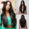 Dark Brown Hair Synthetic Wig Long Wavy Wigs for Black Women Afro Middle Part Heat Resistant Fiber Daily Use Cosplay Party