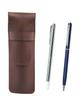 Набор из 2 пеналов из зернистой коровьей кожи шоколадного цвета с металлическим стержнем и тонкой вращающейся шариковой ручкой синего цвета SASTYO-701S-PD04-L-2