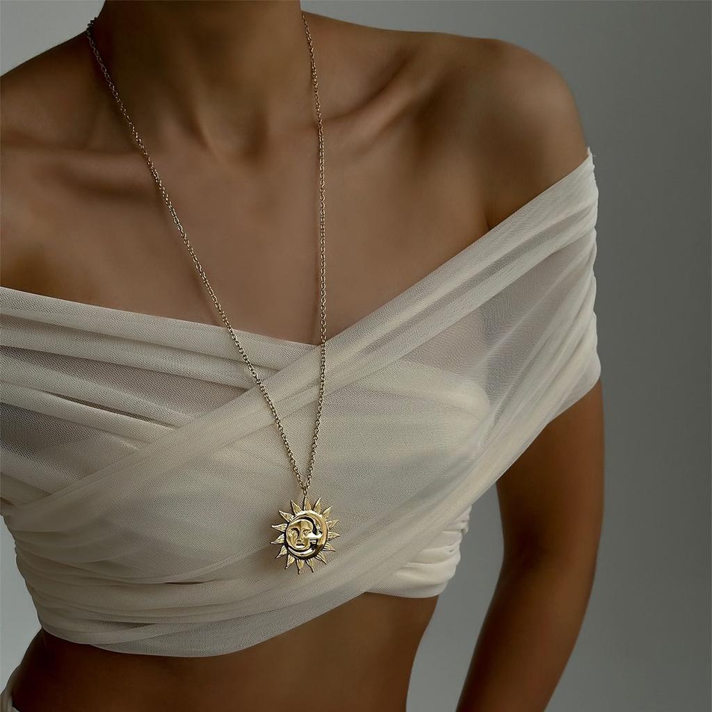 Ретро Подсолнух Нишевое Ожерелье, Ультра-длинный Портретный Кулон, Модное Женское Ожерелье