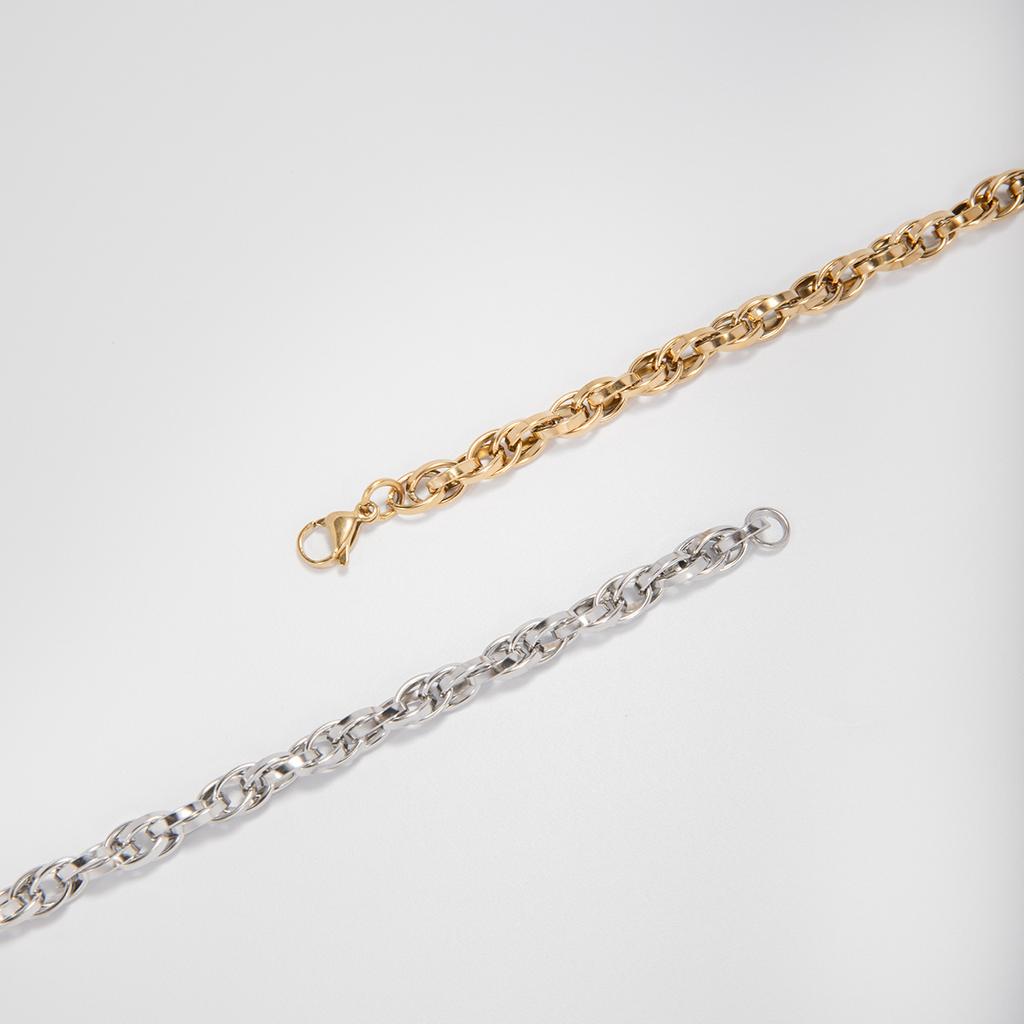 Stainless steel bracelet geometric thick chain braided double buckle twist chain men's and women's hip hop cool jewelry