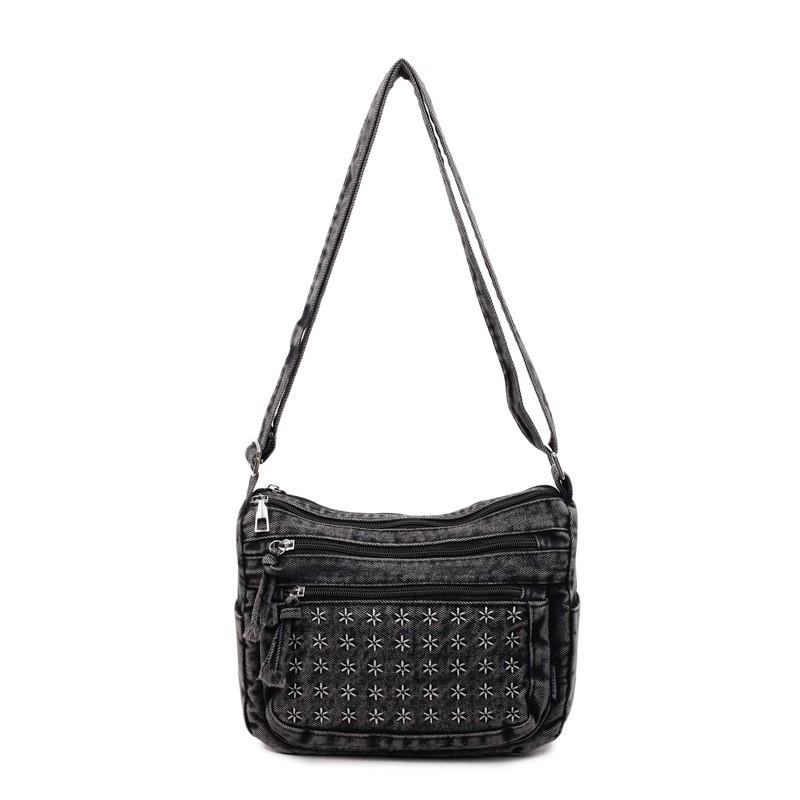 Womens Vintage Denim Shoulder Bag Casual Crossbody Soft Medium Size Travel Purse In Black Blue Navy