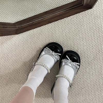 Однословные туфли на платформе с бантом, туфли Мэри Джейн, женские летние новые жемчужные модные универсальные повседневные ретро