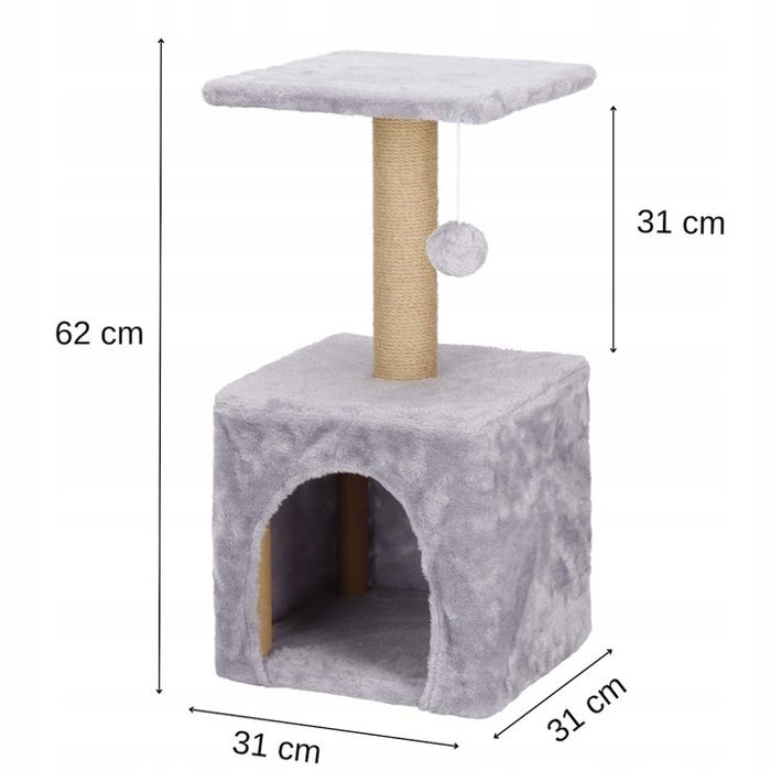 Arbre à chat - Springos® - 62 cm - Niche intégrée - Jouet suspendu - Poteau en sisal