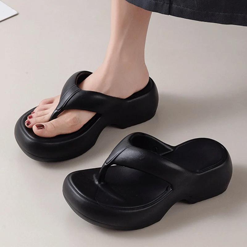 Fashion Fashion White Platform Flip Flops Women Thick Sole Eva Slippers Clip Toe Wedge Sandals Woman 2025 Summer Non Slip Beach Slides
