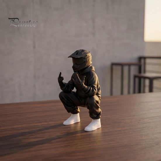 Миниатюрная модель гонщика, 3D-печатная крутая фигурка байкера-внедорожника, приседающая статуэтка, модное детализированное изделие из PLA для рабочего стола, приборной панели автомобиля, домашнего офиса